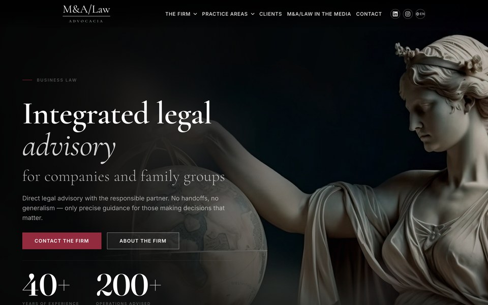 Página inicial do site do M&A/Law Advocacia